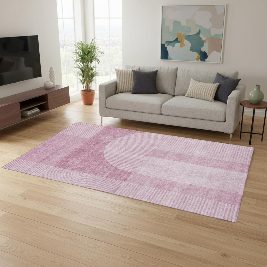 657241 5 x 8 ft. Blush & Ivory Geometric Transitional Washable Machine Made Rectangle Area Rug with UV Protection