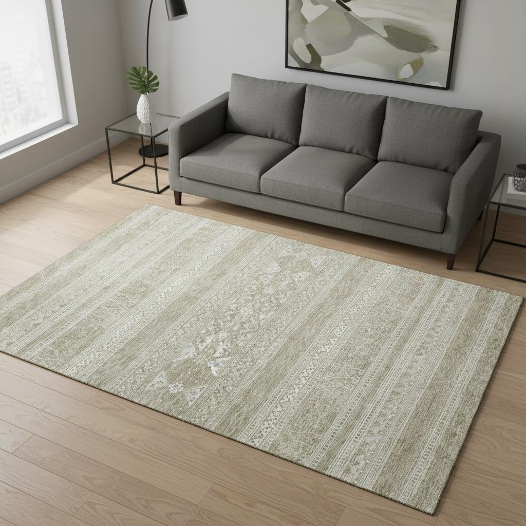 657421 5 x 8 ft. Khaki & Ivory Southwestern Washable Machine Made Rectangle Area Rug with UV Protection
