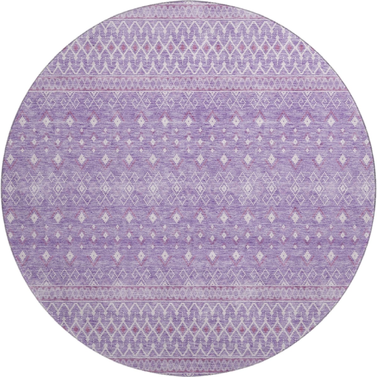657176 8 ft. Lavender & Ivory Tribal Transitional Washable Round Area Rug with UV Protection