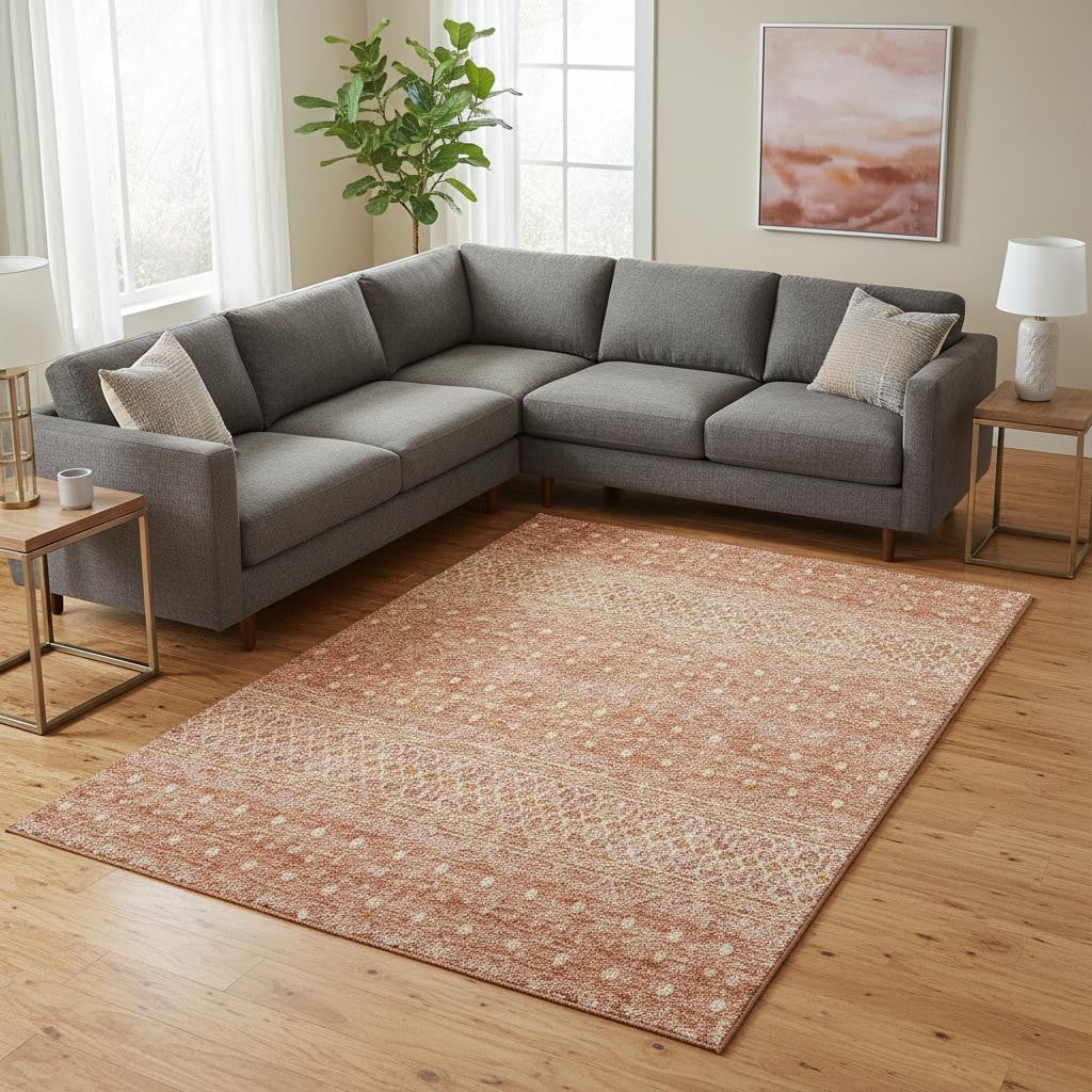 657190 9 x 12 ft. Salmon & Ivory Tribal Washable Machine Made Rectangle Area Rug with UV Protection