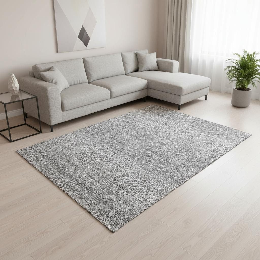 657196 9 x 12 ft. Silver & Gray Tribal Washable Machine Made Rectangle Area Rug with UV Protection