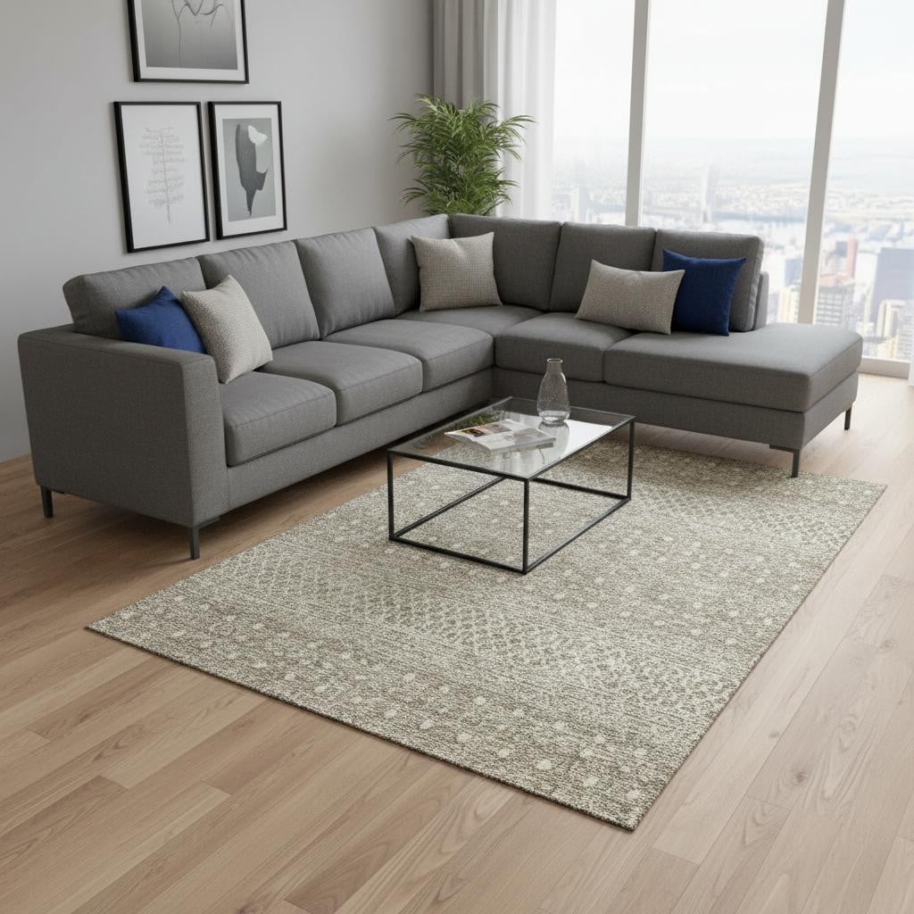 657201 8 x 10 ft. Taupe & Ivory Tribal Washable Machine Made Rectangle Area Rug with UV Protection
