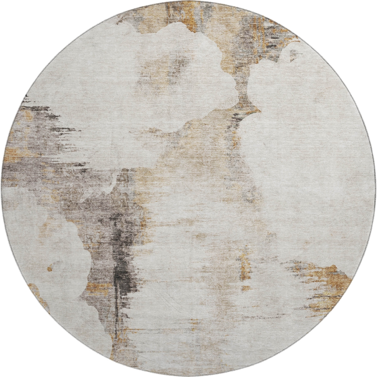 657206 8 ft. Beige, Gray & Ivory Abstract Transitional Washable Round Area Rug with UV Protection