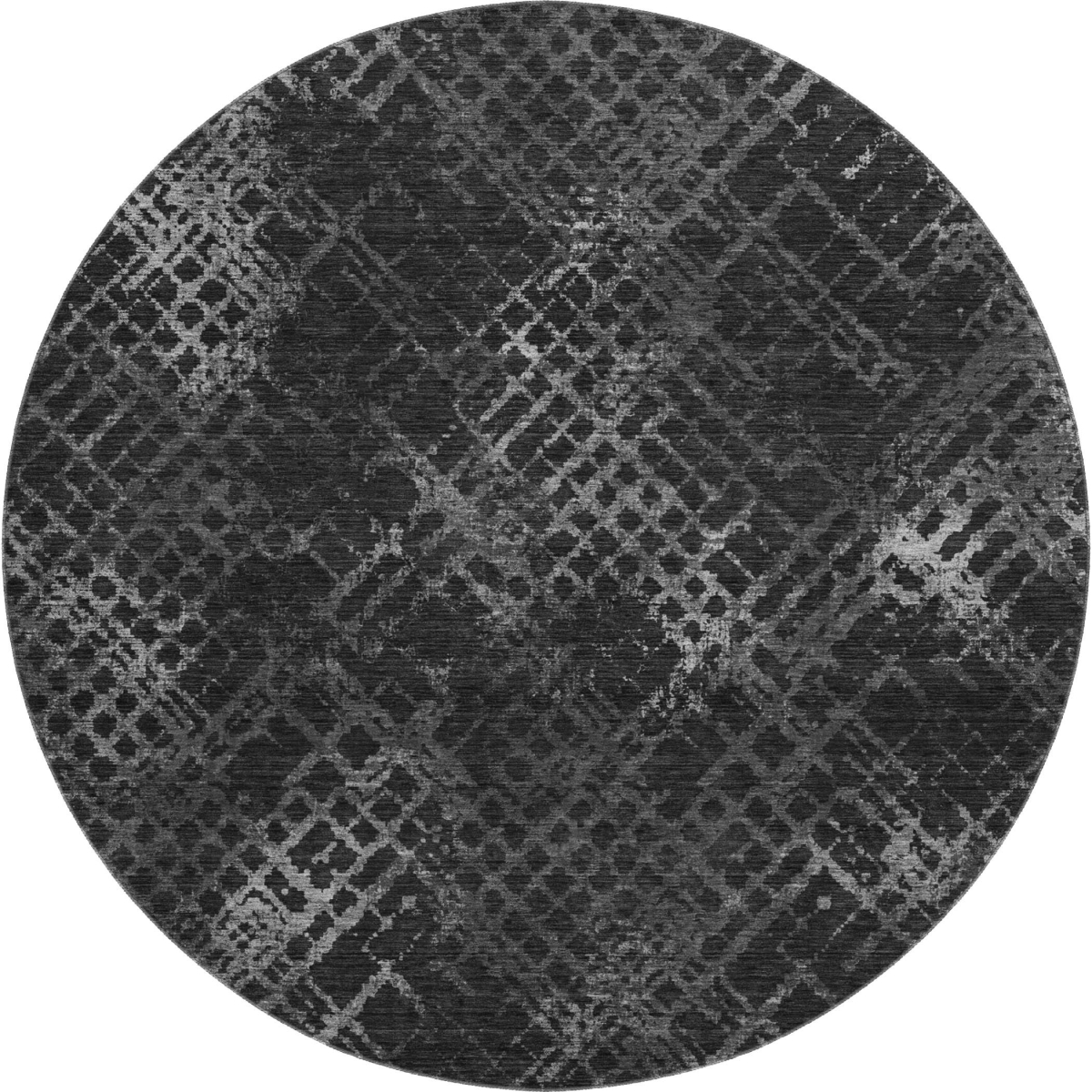 666671 8 ft. Charcoal & Ivory Abstract Geometric Transitional Washable Round Area Rug with UV Protection