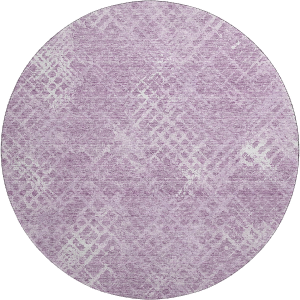 666695 8 ft. Lavender & Ivory Abstract Geometric Transitional Washable Round Area Rug with UV Protection