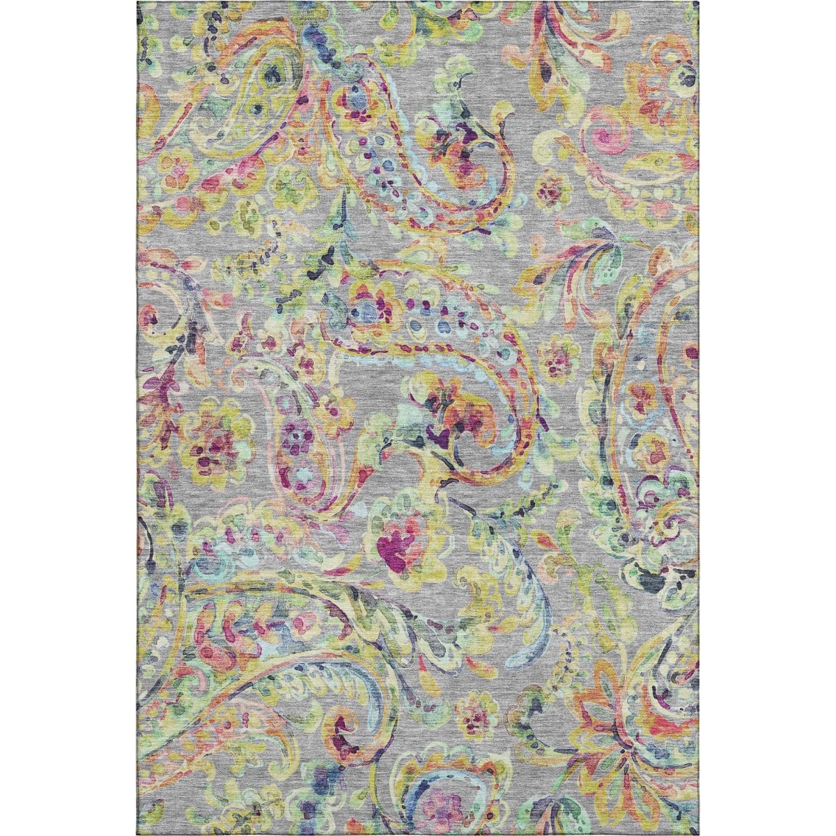 666960 8 x 10 ft. Gray Blue & Pink Paisley Washable Machine Made Rectangle Area Rug with UV Protection