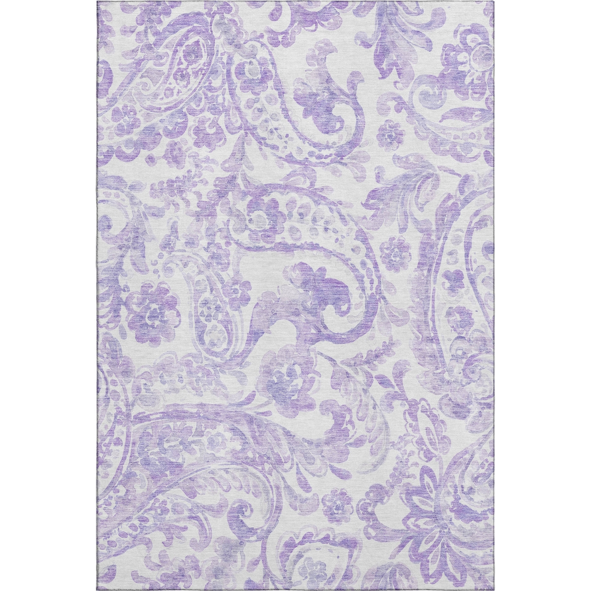 666994 5 x 8 ft. Lavender & Ivory Paisley Transitional Washable Machine Made Rectangle Area Rug with UV Protection