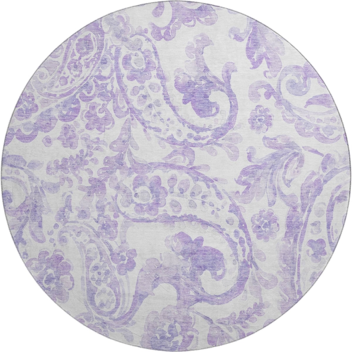 666995 8 ft. Lavender & Ivory Paisley Transitional Washable Round Area Rug with UV Protection