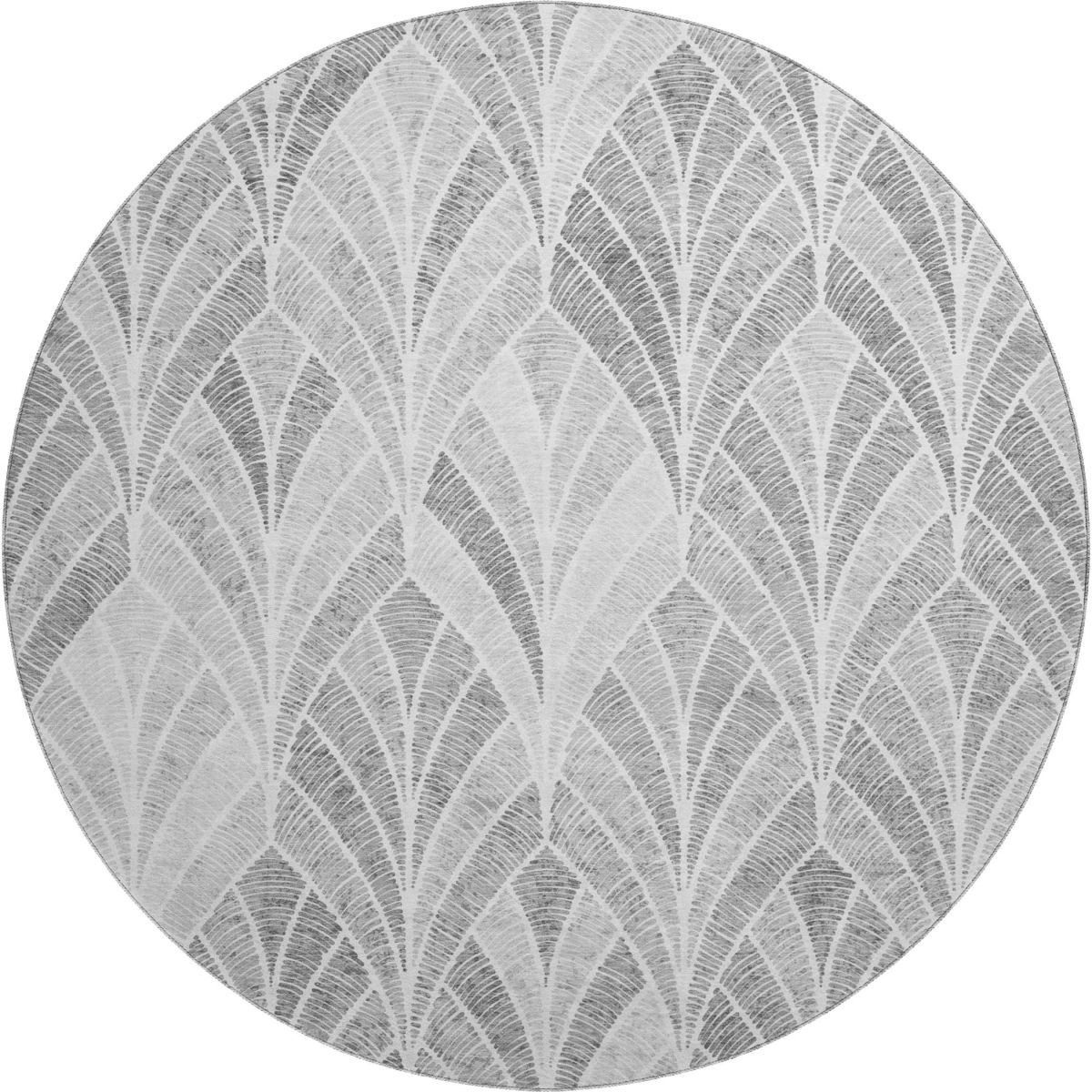 667596 8 ft. Gray & Ivory Geometric Transitional Washable Round Area Rug with UV Protection
