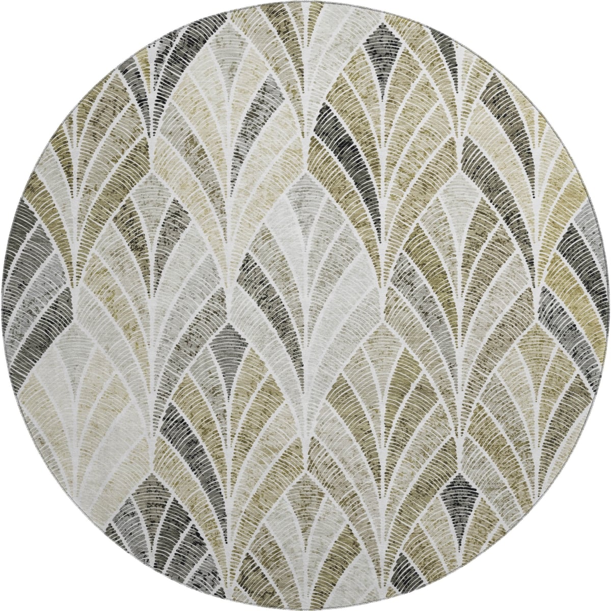 667626 8 ft. Taupe & Ivory Geometric Transitional Washable Round Area Rug with UV Protection