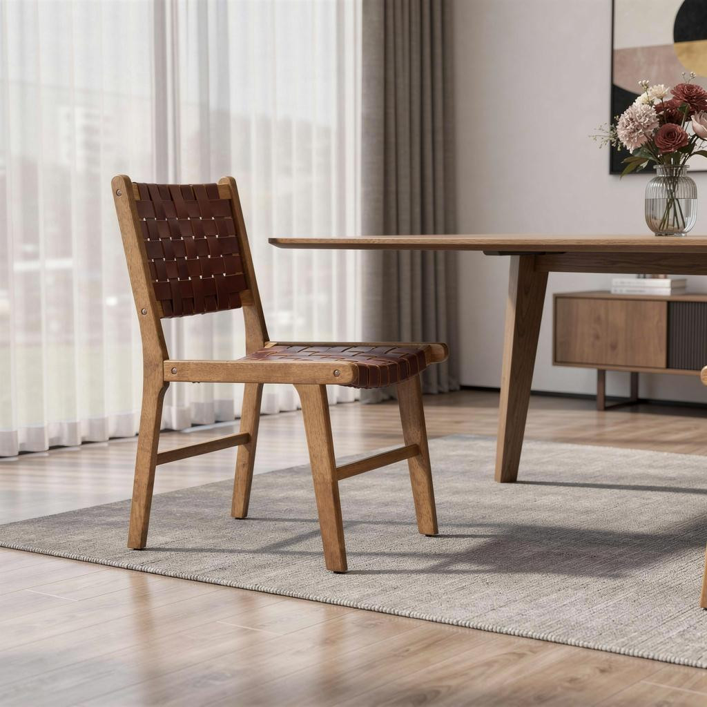 667716 33.30 x 19 x 23 in. Brown Upholstered & Solid Wood Open Back Dining Side Chair