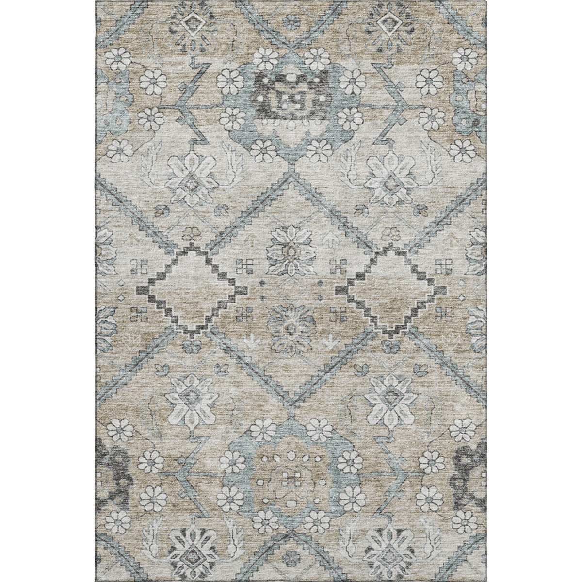 667209 9 x 12 ft. Beige & Gray Floral Washable Machine Made Rectangle Area Rug with UV Protection