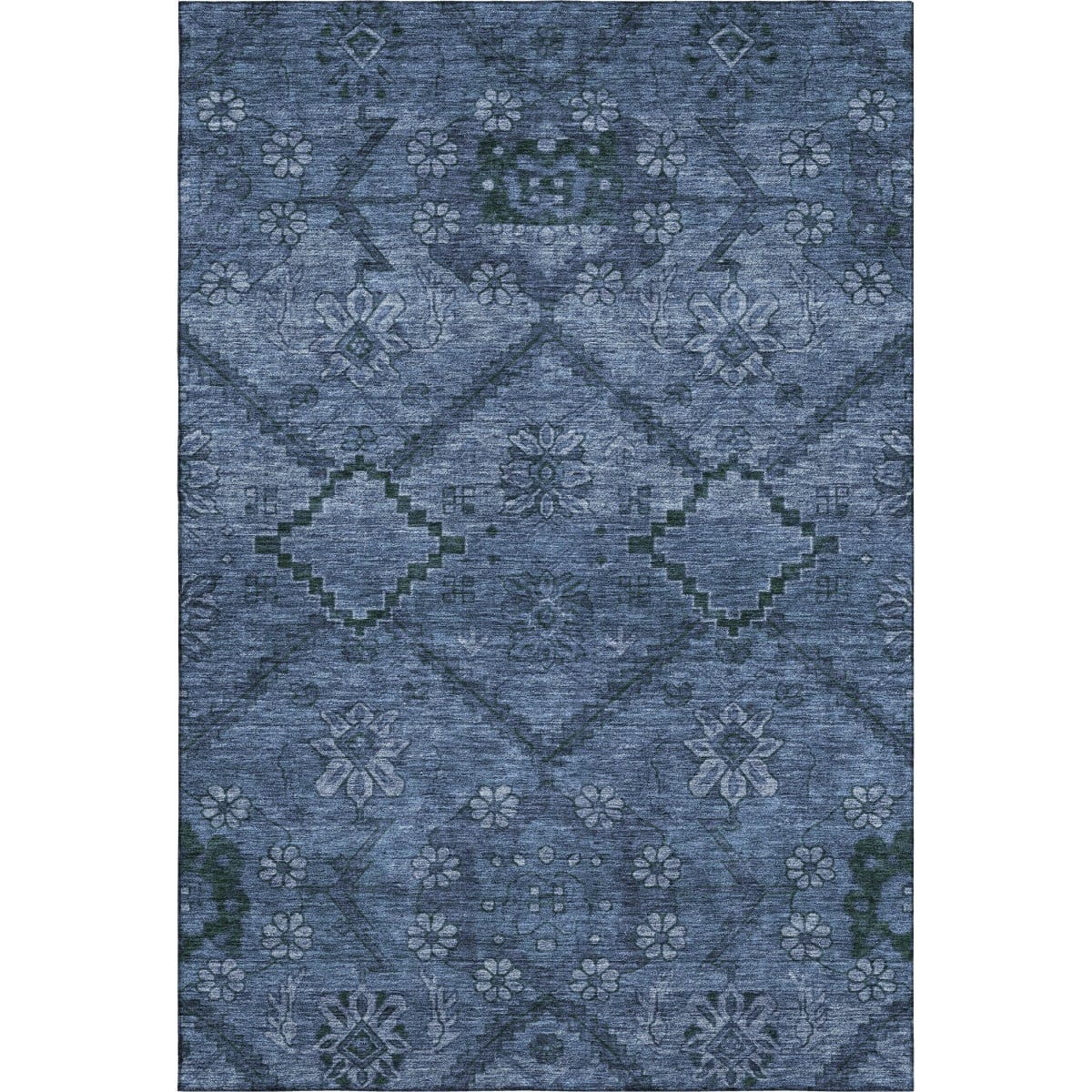 667242 5 x 8 ft. Navy Blue & Gray Floral Washable Machine Made Rectangle Area Rug with UV Protection