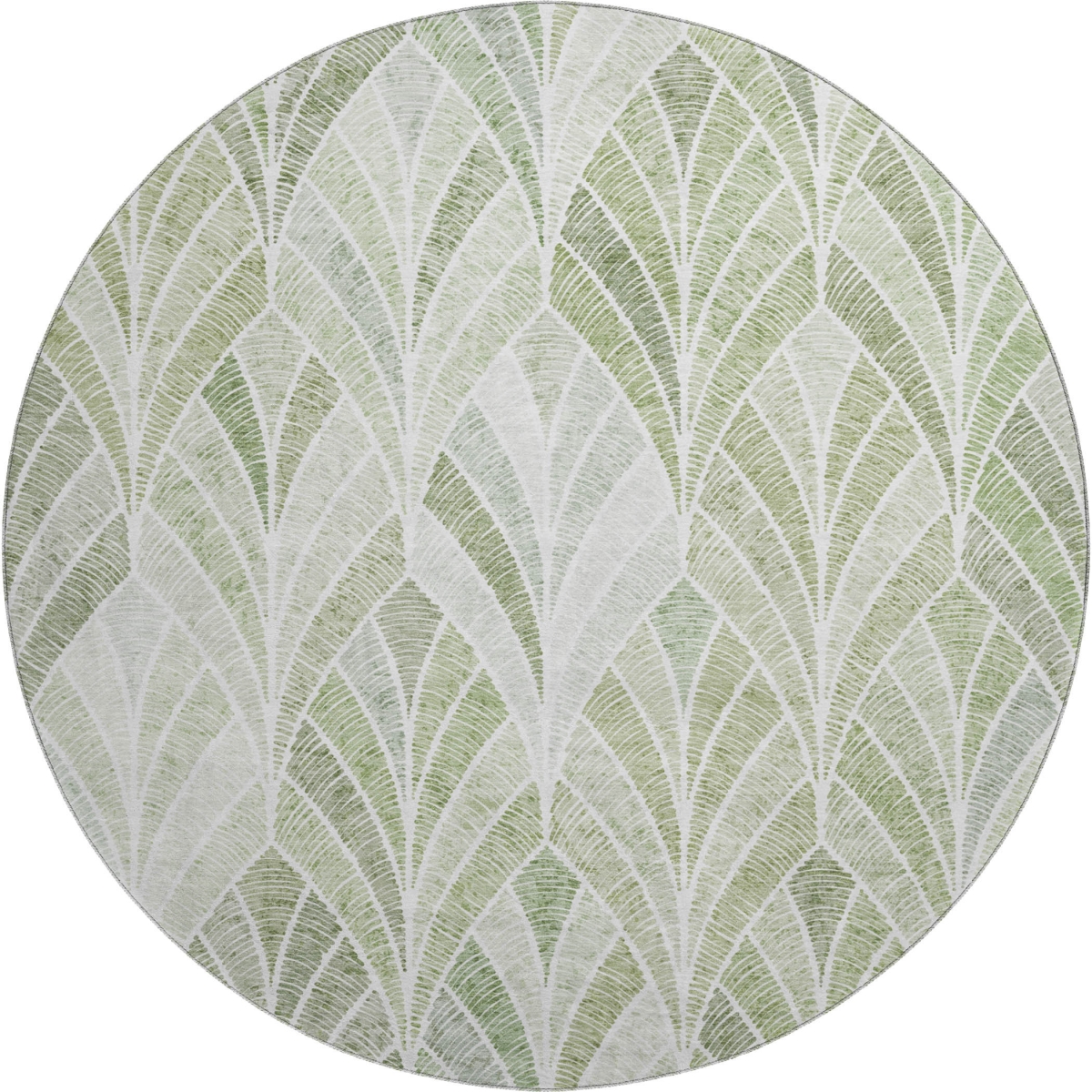667620 8 ft. Sage & Ivory Geometric Transitional Washable Round Area Rug with UV Protection