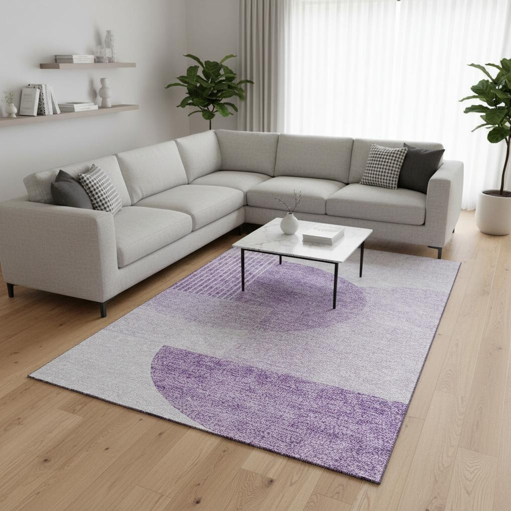 655859 9 x 12 ft. Purple & Ivory Geometric Transitional Washable Machine Made Rectangle Area Rug with UV Protection