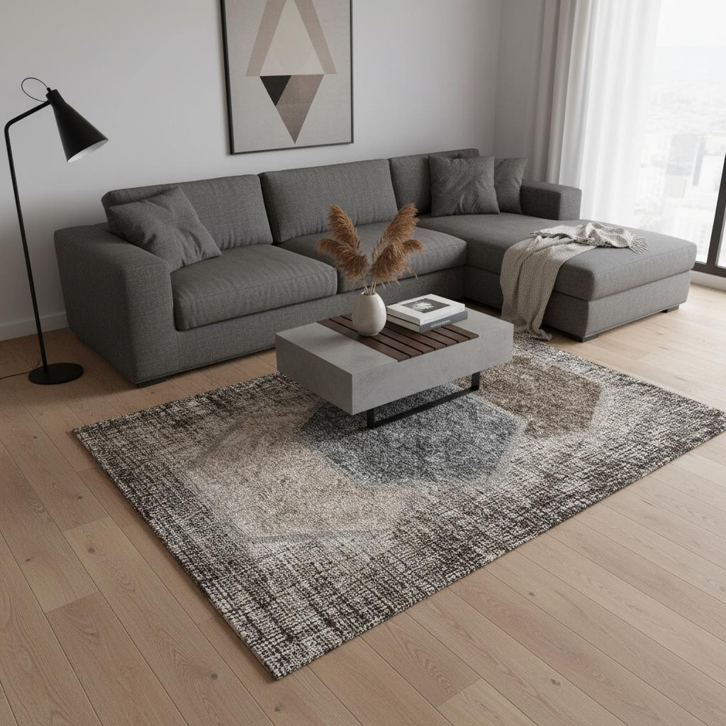 655877 9 x 12 ft. Brown Taupe & Charcoal Geometric Washable Machine Made Rectangle Area Rug with UV Protection