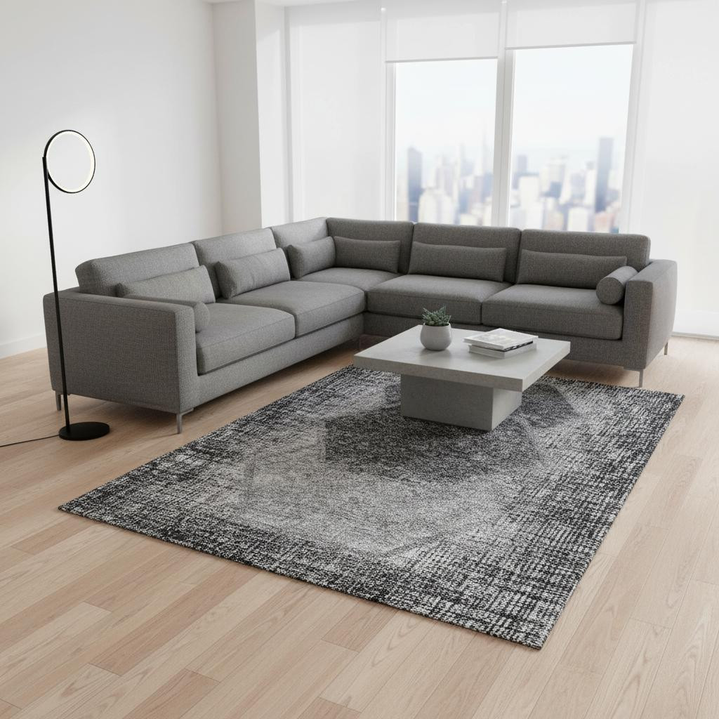 655882 8 x 10 ft. Gray & Silver Geometric Transitional Washable Machine Made Rectangle Area Rug with UV Protection
