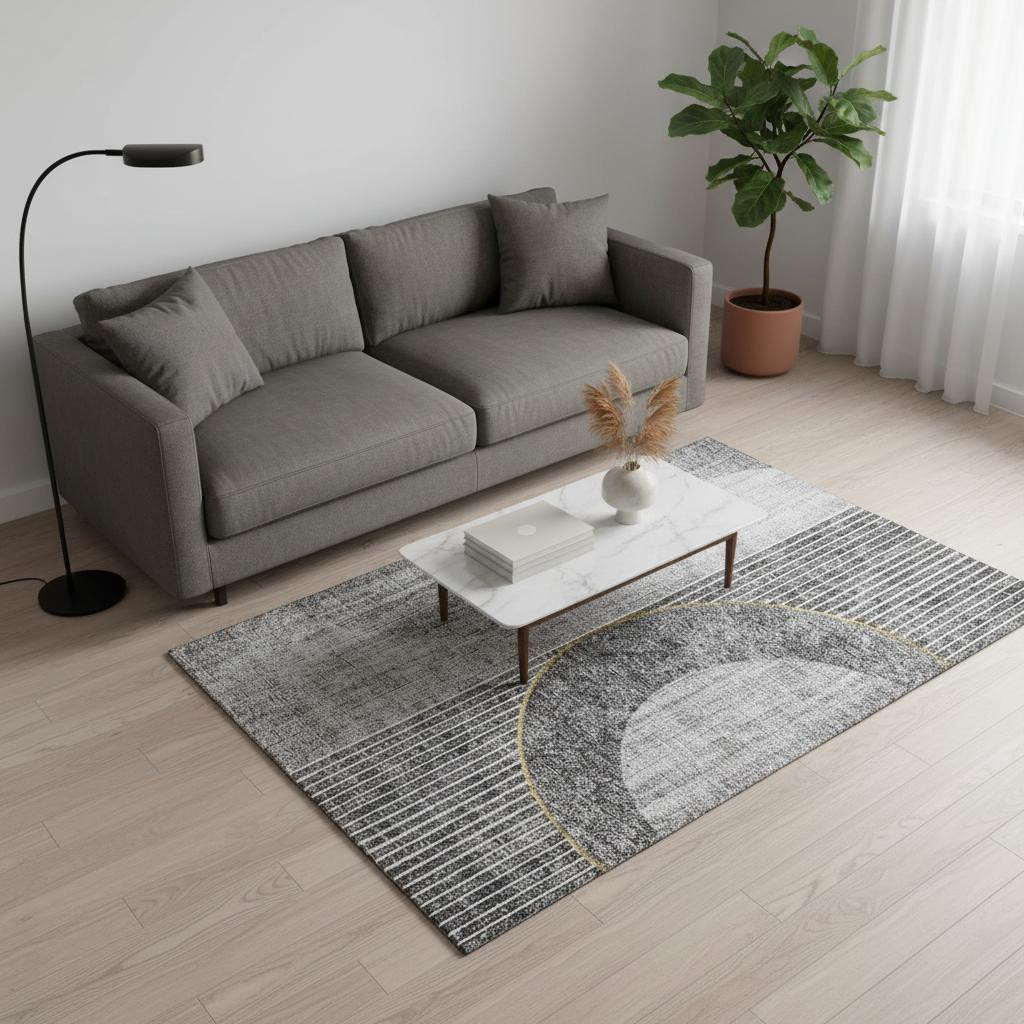 655736 5 x 8 ft. Charcoal Gold & Silver Geometric Washable Machine Made Rectangle Area Rug with UV Protection