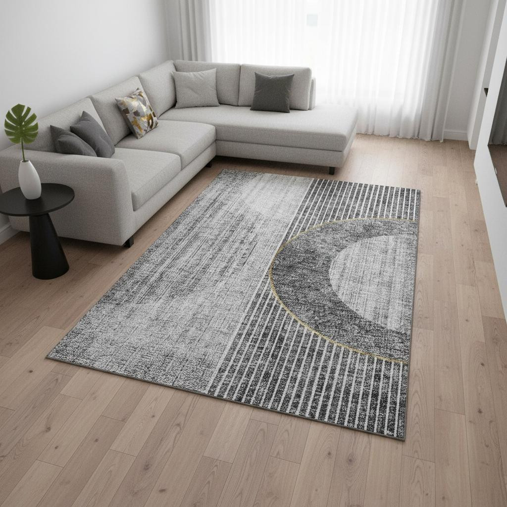 655738 8 x 10 ft. Charcoal Gold & Silver Geometric Washable Machine Made Rectangle Area Rug with UV Protection