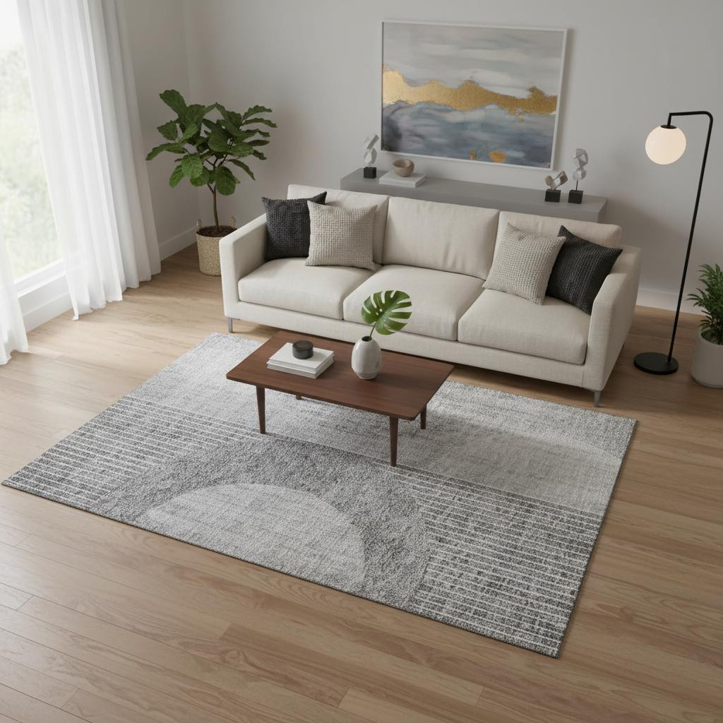 655742 5 x 8 ft. Gray & Silver Geometric Transitional Washable Machine Made Rectangle Area Rug with UV Protection