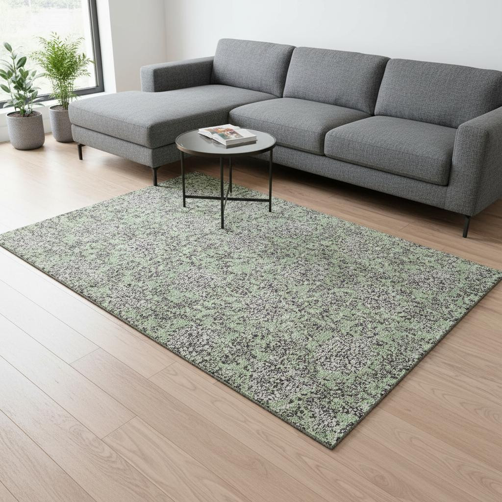 655770 10 x 14 ft. Artichoke Green & Gray Floral Transitional Washable Machine Made Rectangle Area Rug with UV Protection