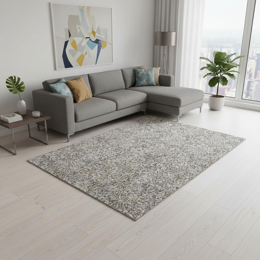 655793 9 x 12 ft. Gray & Silver Floral Transitional Washable Machine Made Rectangle Area Rug with UV Protection