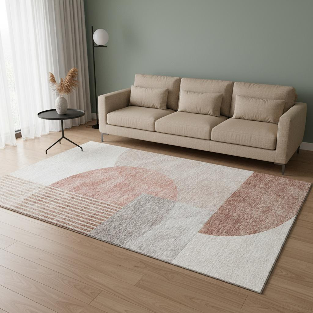 655826 5 x 8 ft. Copper Gray & Ivory Geometric Washable Machine Made Rectangle Area Rug with UV Protection