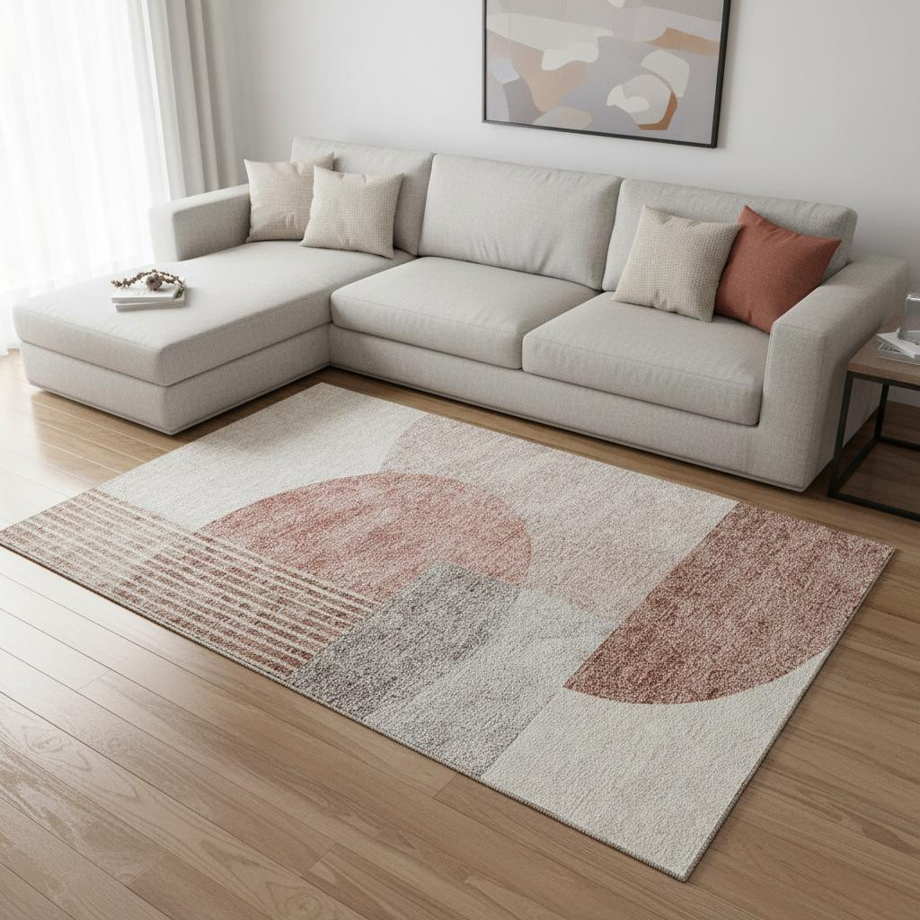 655828 8 x 10 ft. Copper Gray & Ivory Geometric Washable Machine Made Rectangle Area Rug with UV Protection