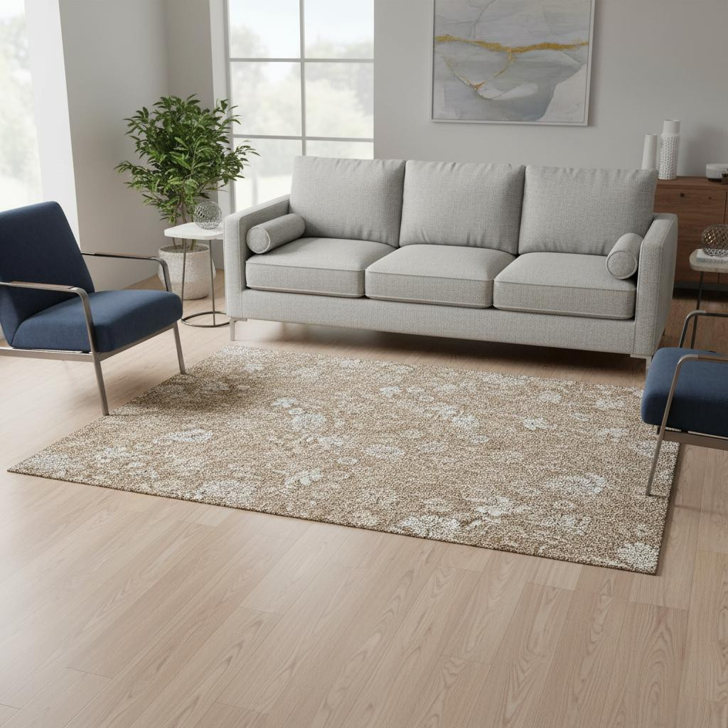 655976 5 x 8 ft. Copper & Beige Floral Transitional Washable Machine Made Rectangle Area Rug with UV Protection