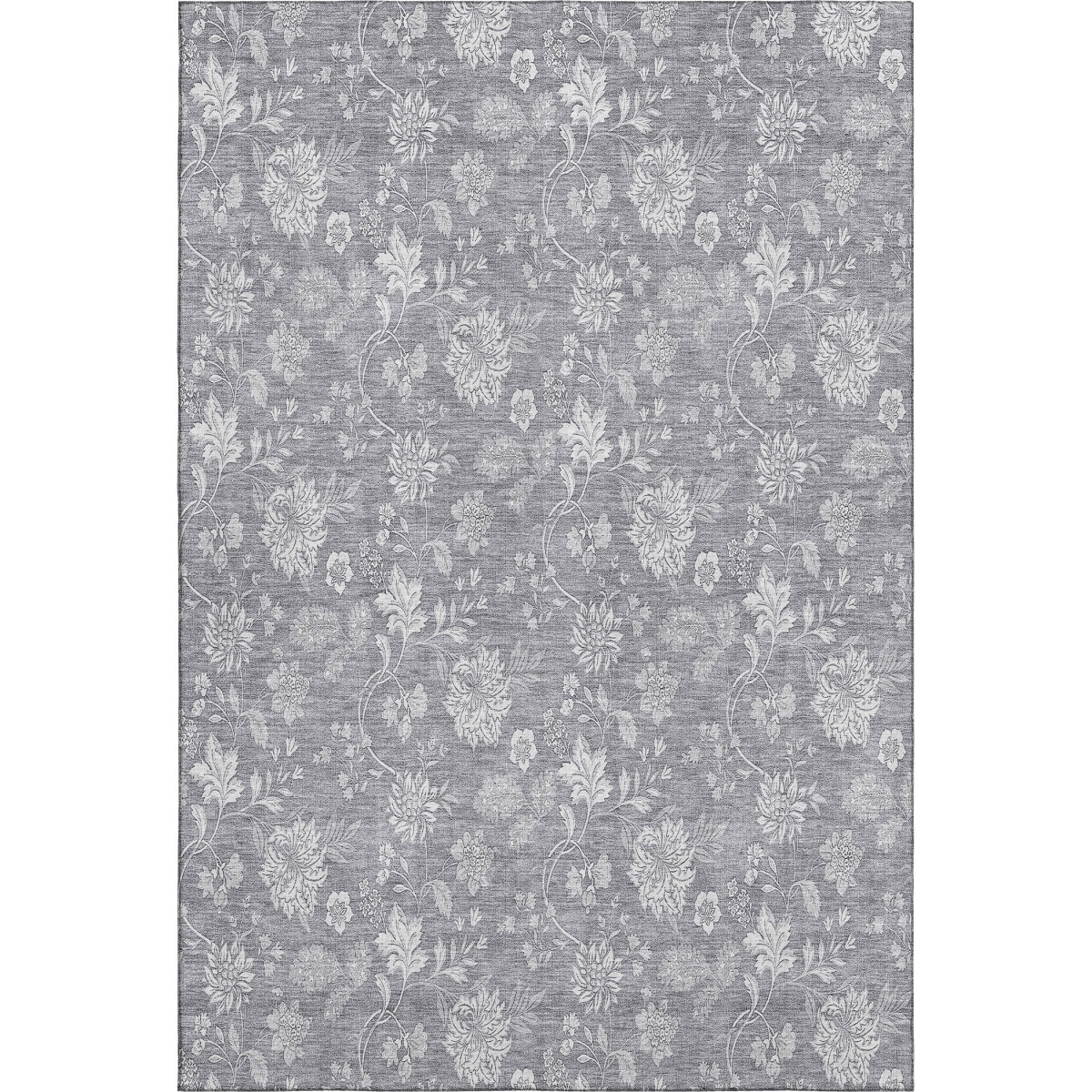 655985 9 x 12 ft. Gray & Ivory Floral Transitional Washable Machine Made Rectangle Area Rug with UV Protection
