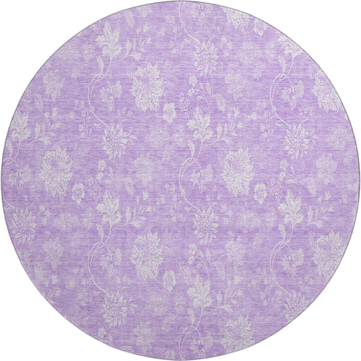 655995 8 ft. Lilac & Ivory Floral Transitional Washable Round Area Rug with UV Protection