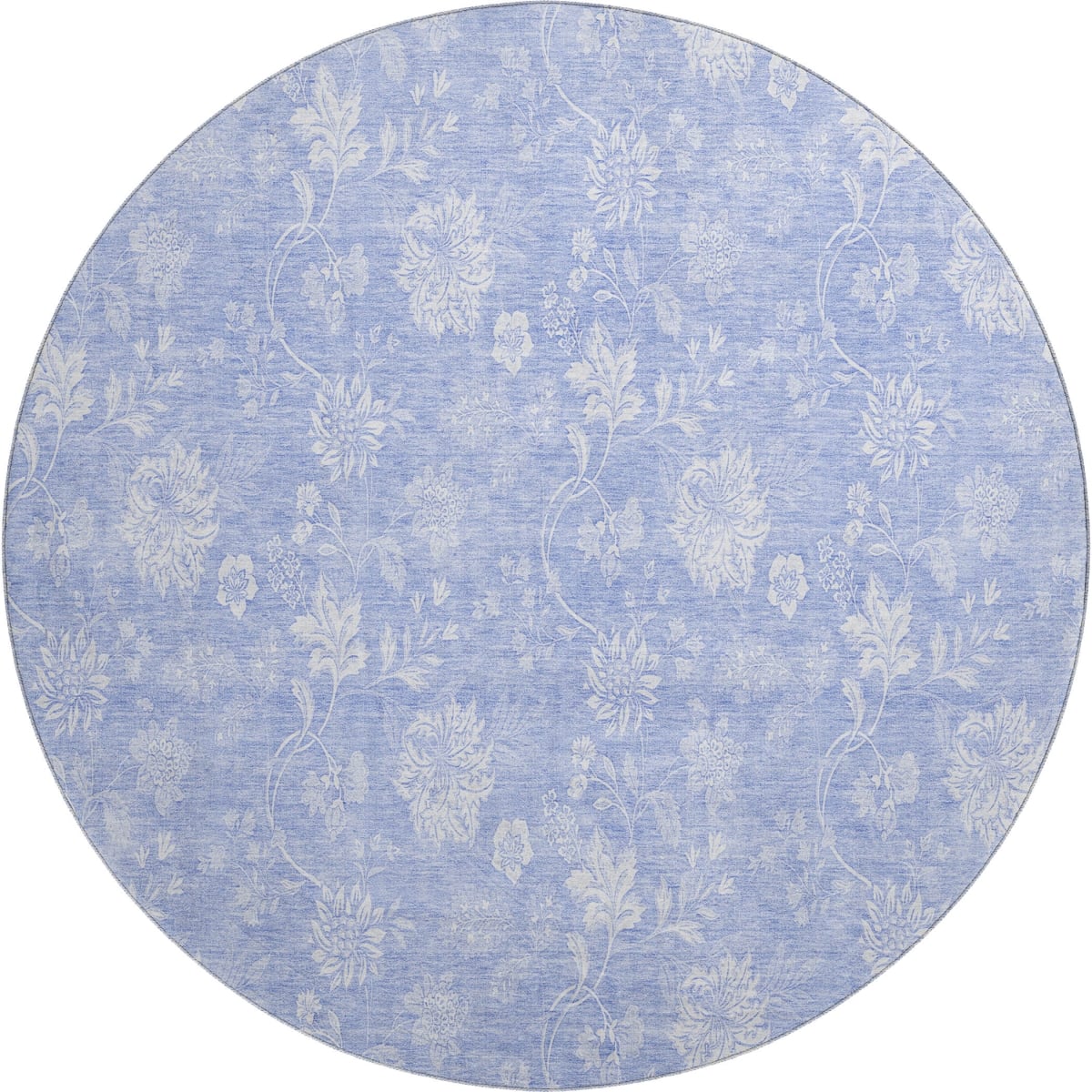 656007 8 ft. Sky Blue & Ivory Floral Transitional Washable Round Area Rug with UV Protection