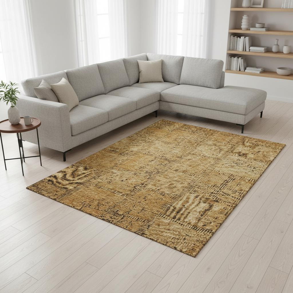 656147 9 x 12 ft. Copper & Gray Patchwork Washable Machine Made Rectangle Area Rug with UV Protection