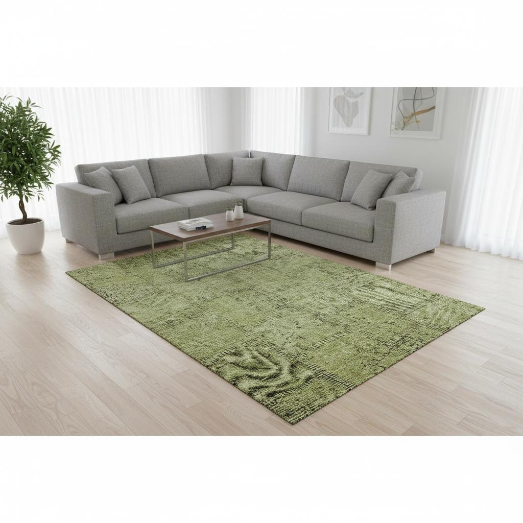 656154 10 x 14 ft. Fern Green & Gray Patchwork Washable Machine Made Rectangle Area Rug with UV Protection