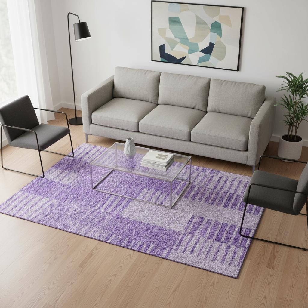 656210 5 x 8 ft. Lavender & Ivory Striped Transitional Washable Machine Made Rectangle Area Rug with UV Protection