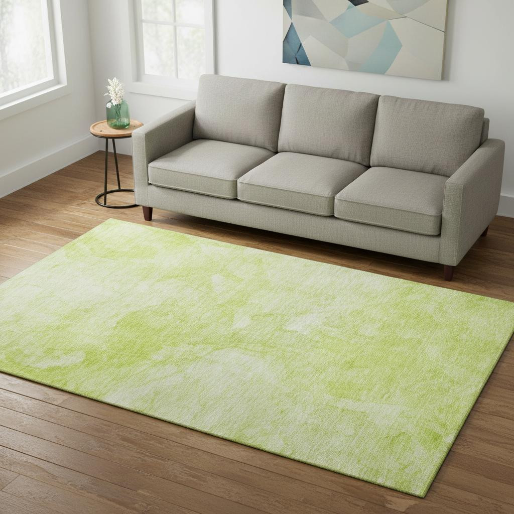 656276 5 x 8 ft. Artichoke Green & Ivory Abstract Transitional Washable Machine Made Rectangle Area Rug with UV Protection