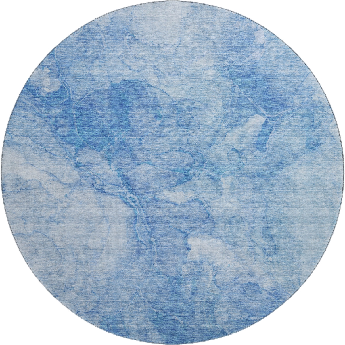 656283 8 ft. Blue & Ivory Abstract Transitional Washable Round Area Rug with UV Protection