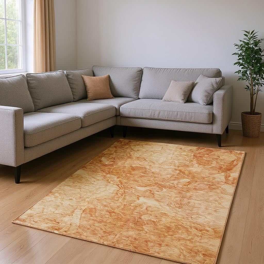 656302 8 x 10 ft. Salmon & Ivory Abstract Transitional Washable Machine Made Rectangle Area Rug with UV Protection