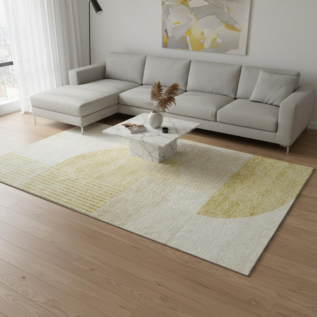 655841 9 x 12 ft. Gold & Ivory Geometric Transitional Washable Machine Made Rectangle Area Rug with UV Protection