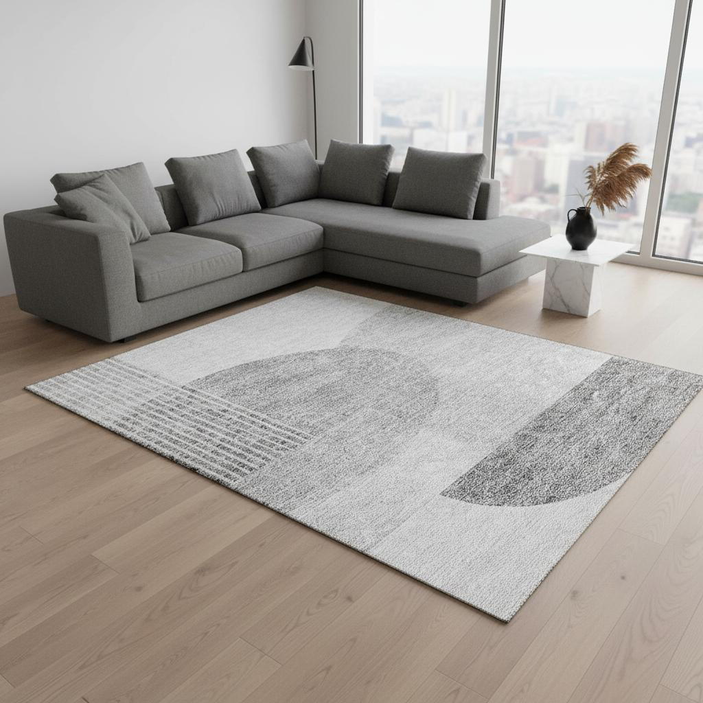 655847 9 x 12 ft. Gray & Silver Geometric Transitional Washable Machine Made Rectangle Area Rug with UV Protection