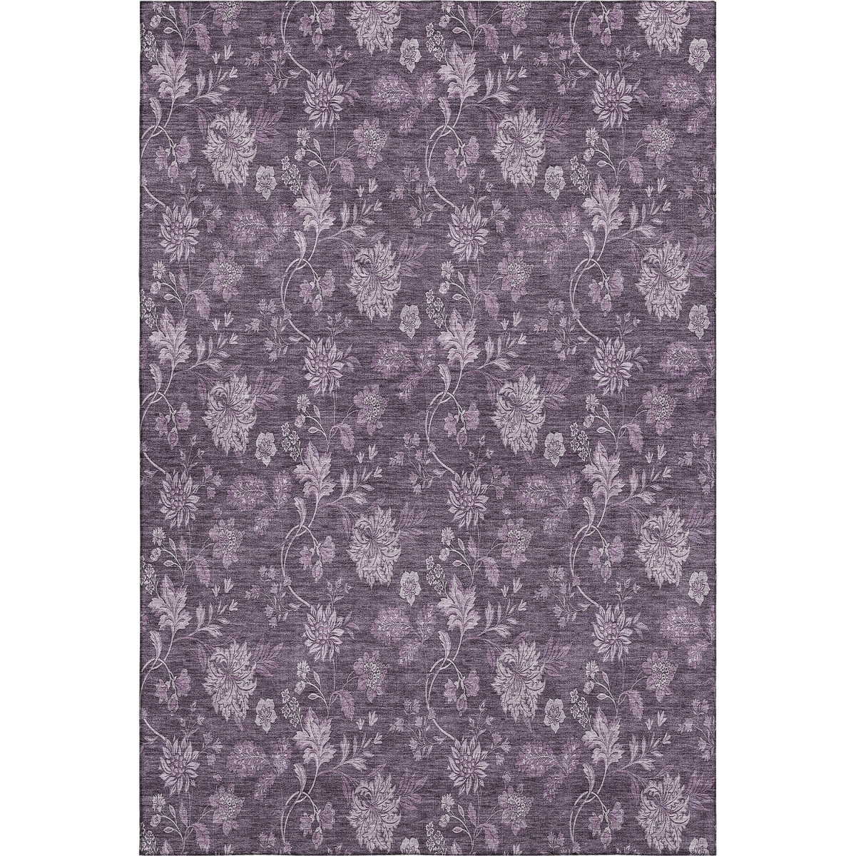 655934 5 x 8 ft. Plum & Ivory Floral Transitional Washable Machine Made Rectangle Area Rug with UV Protection