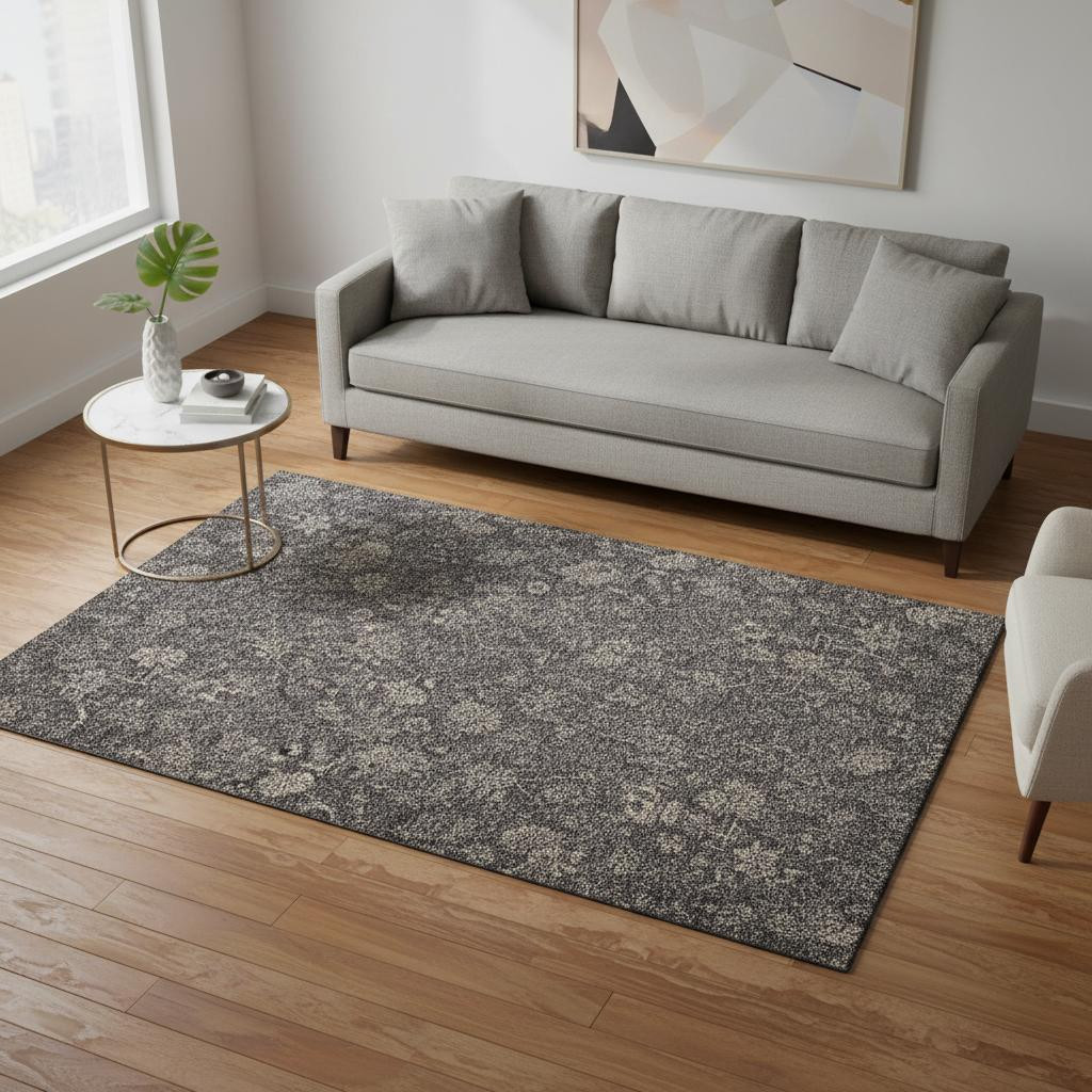 655946 5 x 8 ft. Taupe & Beige Floral Transitional Washable Machine Made Rectangle Area Rug with UV Protection