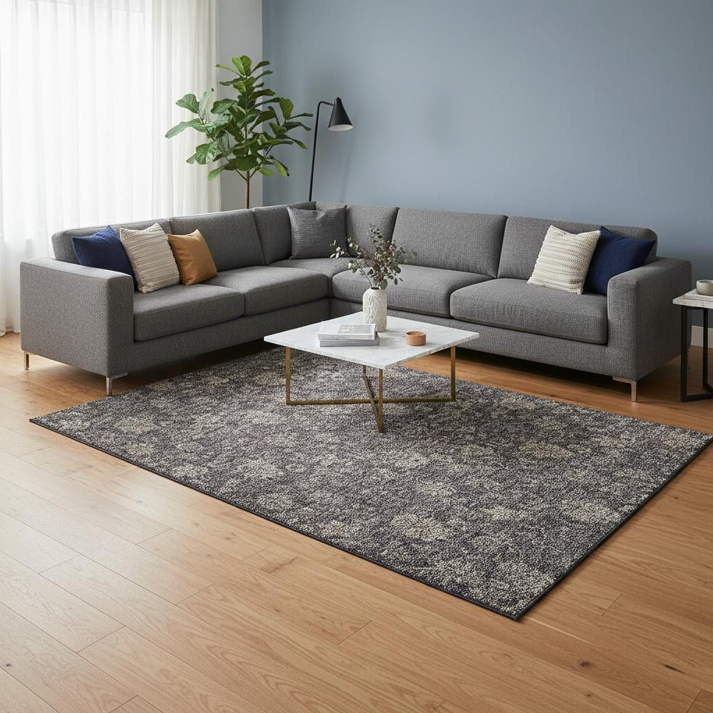 655949 9 x 12 ft. Taupe & Beige Floral Transitional Washable Machine Made Rectangle Area Rug with UV Protection