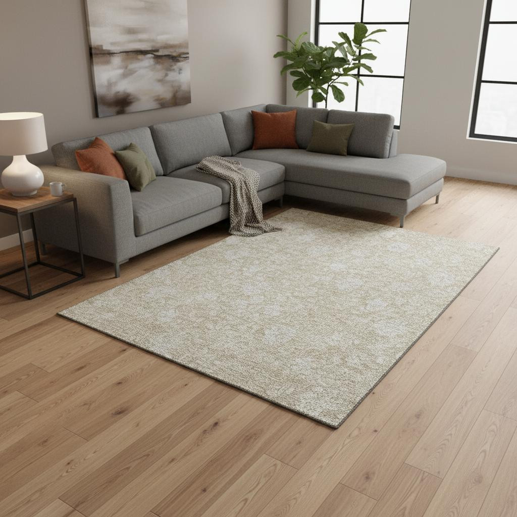 655966 8 x 10 ft. Beige & Ivory Floral Transitional Washable Machine Made Rectangle Area Rug with UV Protection