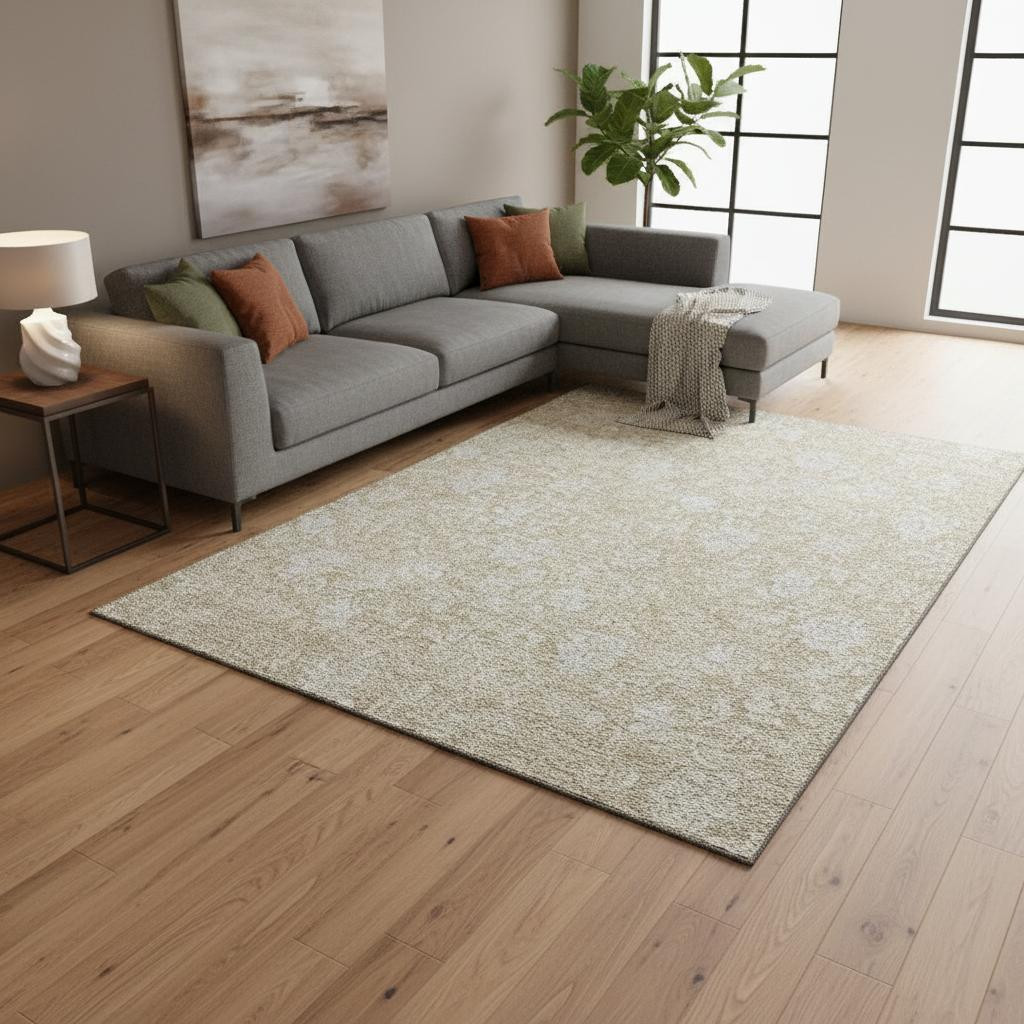 655968 10 x 14 ft. Beige & Ivory Floral Transitional Washable Machine Made Rectangle Area Rug with UV Protection