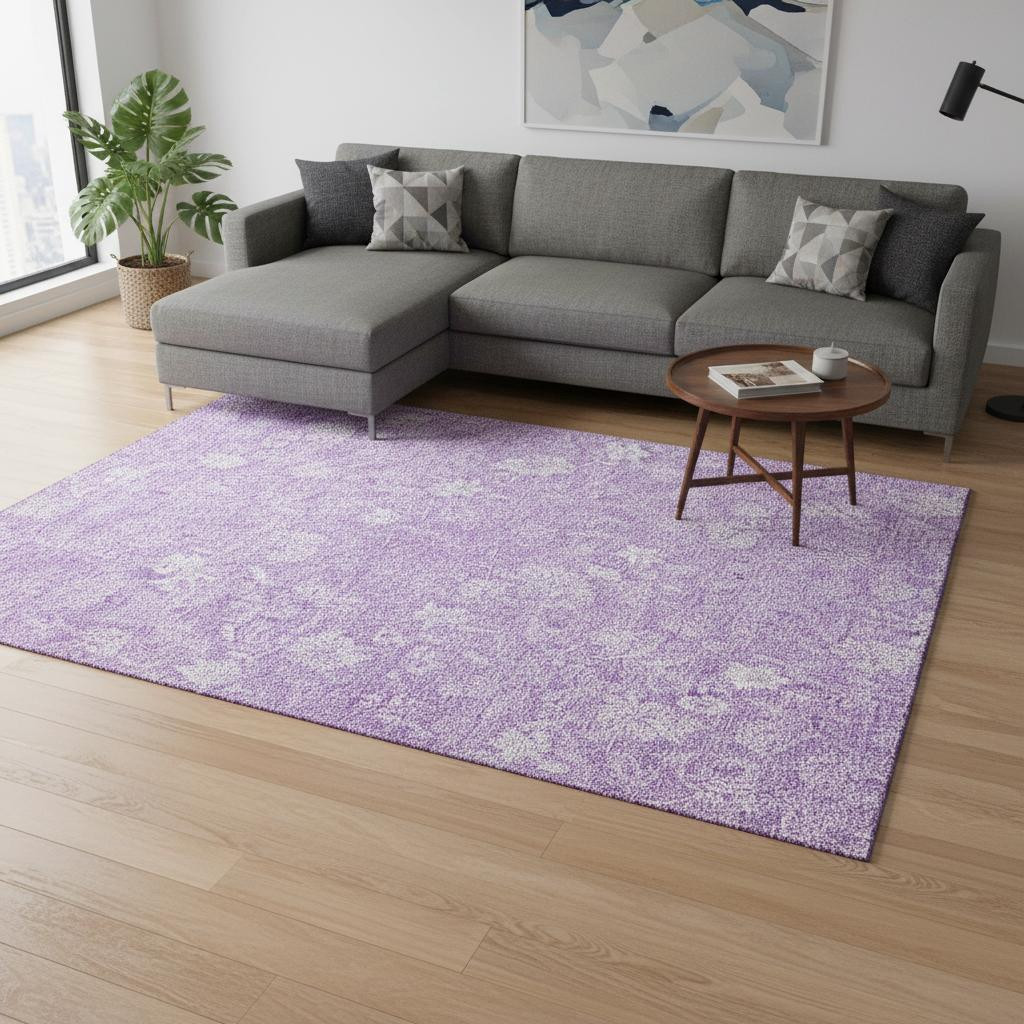 655997 9 x 12 ft. Lilac & Ivory Floral Transitional Washable Machine Made Rectangle Area Rug with UV Protection