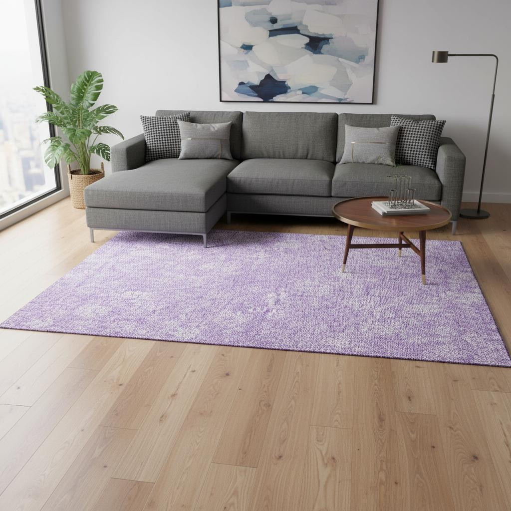655998 10 x 14 ft. Lilac & Ivory Floral Transitional Washable Machine Made Rectangle Area Rug with UV Protection