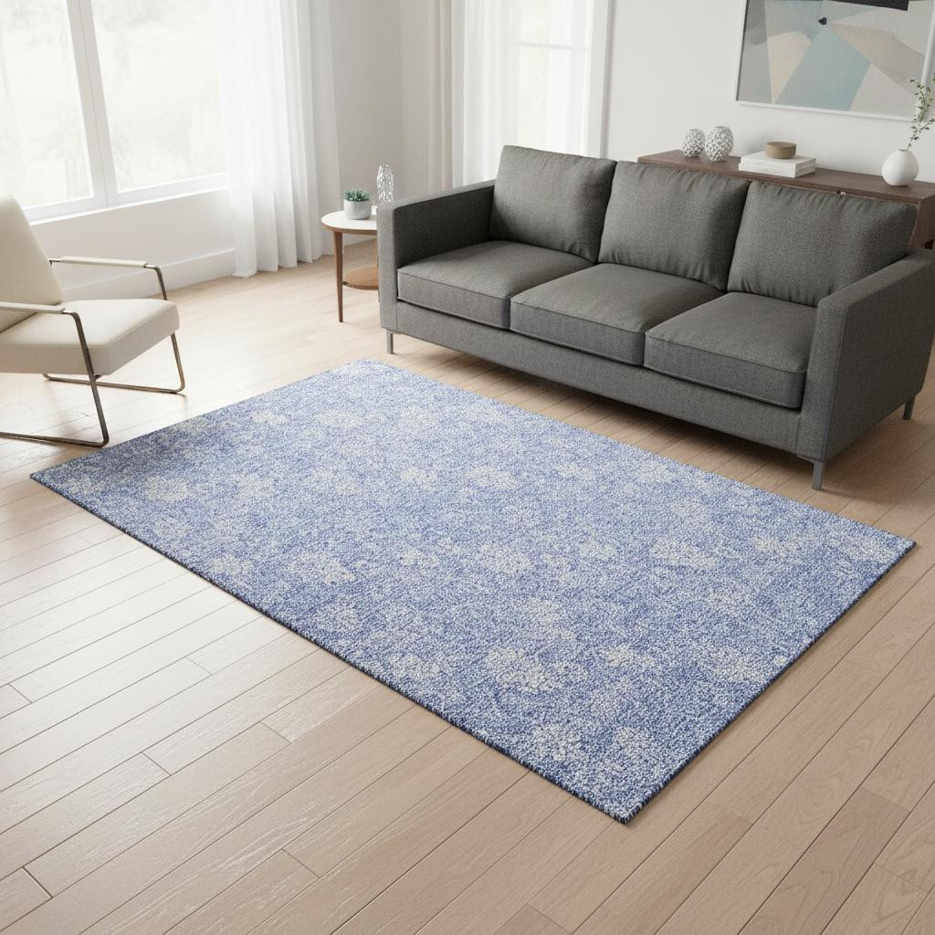 656006 5 x 8 ft. Sky Blue & Ivory Floral Transitional Washable Machine Made Rectangle Area Rug with UV Protection