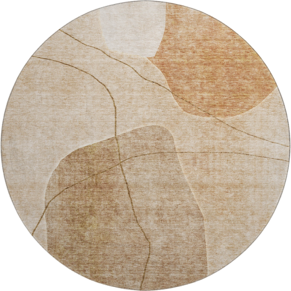 655600 8 ft. Rust & Copper Abstract Washable Round Area Rug with UV Protection