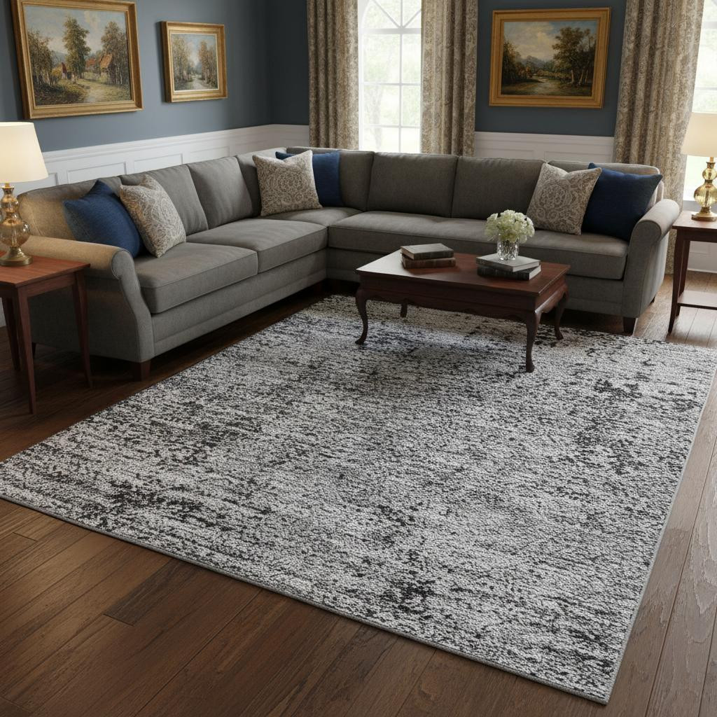 655702 8 x 10 ft. Gray & Silver Oriental Washable Machine Made Rectangle Area Rug with UV Protection